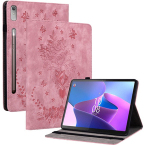 θήκη με πτερύγιο για Lenovo Tab P12, flower, ανοιχτή ροζ