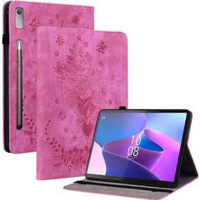 θήκη με πτερύγιο για Lenovo Tab P12, flower, ροζ