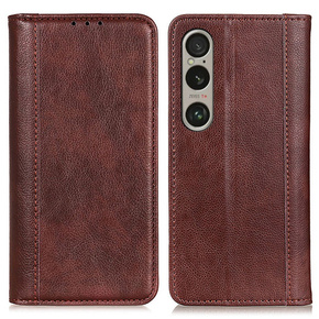 θήκη με πτερύγιο για Sony Xperia 1 VI, Split Leather, καφέ