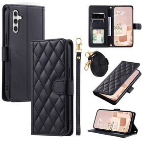 θήκη πτερύγιο για Samsung Galaxy A55 5G, Rhombus Crossbody Leather, μαύρη