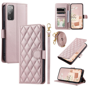 θήκη πτερύγιο για Samsung Galaxy S20 FE, Rhombus Crossbody Leather, ροζ rose gold