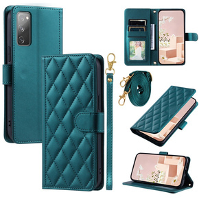 θήκη πτερύγιο για Samsung Galaxy S20 FE, Rhombus Crossbody Leather, σκούρα πράσινη