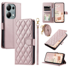 θήκη πτερύγιο για Xiaomi Redmi Note 13 Pro 4G, Rhombus Crossbody Leather, ροζ rose gold