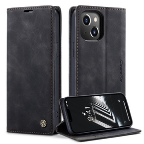 θήκη CASEME για iPhone 14 Plus, Leather Wallet Case, μαύρη