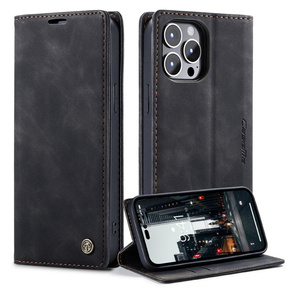 θήκη CASEME για iPhone 14 Pro, Leather Wallet Case, μαύρη