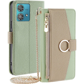 θήκη Wallet Zipper Pocket flip για το Motorola Edge 40 Neo 5G, Wallet Zipper Pocket, με καθρέφτη, πράσινη