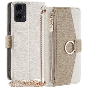 θήκη Wallet Zipper Pocket flip για το Motorola Moto G24 / G24 Power / G04, Wallet Zipper Pocket, με καθρέφτη, λευκή