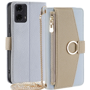 θήκη Wallet Zipper Pocket flip για το Motorola Moto G24 / G24 Power / G04, Wallet Zipper Pocket, με καθρέφτη, μπλε