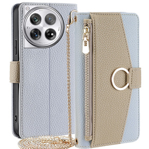 θήκη Wallet Zipper Pocket flip για το OnePlus 12 5G, Wallet Zipper Pocket, με καθρέφτη, μπλε