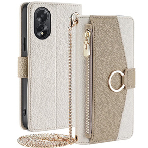 θήκη Wallet Zipper Pocket flip για το Oppo A38 4G / Oppo A18 4G, Wallet Zipper Pocket, με καθρέφτη, λευκή