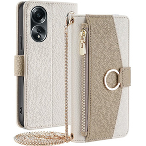 θήκη Wallet Zipper Pocket flip για το Oppo A58 4G, Wallet Zipper Pocket, με καθρέφτη, λευκή