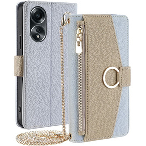 θήκη Wallet Zipper Pocket flip για το Oppo A58 4G, Wallet Zipper Pocket, με καθρέφτη, μπλε