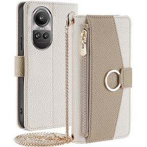 θήκη Wallet Zipper Pocket flip για το Oppo Reno 10 / 10 Pro, Wallet Zipper Pocket, με καθρέφτη, λευκή