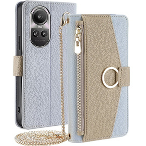 θήκη Wallet Zipper Pocket flip για το Oppo Reno 10 / 10 Pro, Wallet Zipper Pocket, με καθρέφτη, μπλε