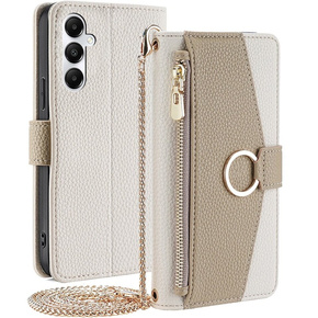 θήκη Wallet Zipper Pocket flip για το Samsung Galaxy A05s, Wallet Zipper Pocket, με καθρέφτη, λευκή