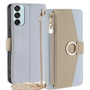 θήκη Wallet Zipper Pocket flip για το Samsung Galaxy M15 5G, Wallet Zipper Pocket, με καθρέφτη, μπλε