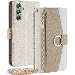 θήκη Wallet Zipper Pocket flip για το Samsung Galaxy M34 5G, Wallet Zipper Pocket, με καθρέφτη, λευκή