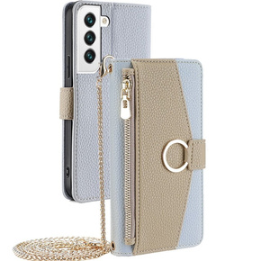 θήκη Wallet Zipper Pocket flip για το Samsung Galaxy S22, Wallet Zipper Pocket, με καθρέφτη, μπλε