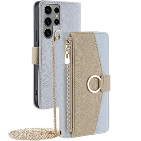 θήκη Wallet Zipper Pocket flip για το Samsung Galaxy S23 Ultra, Wallet Zipper Pocket, με καθρέφτη, μπλε