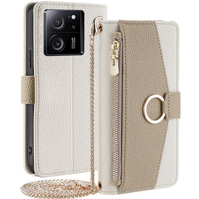 θήκη Wallet Zipper Pocket flip για το Xiaomi 13T / 13T Pro / Redmi K60 Ultra, Wallet Zipper Pocket, με καθρέφτη, λευκή