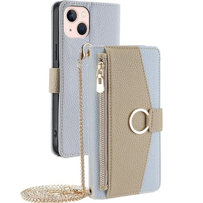 θήκη Wallet Zipper Pocket flip για το iPhone 13, Wallet Zipper Pocket, με καθρέφτη, μπλε