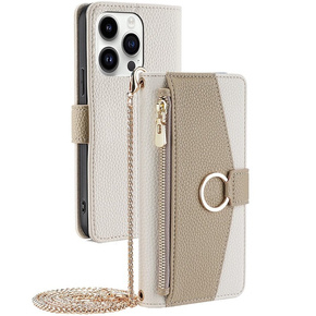 θήκη Wallet Zipper Pocket flip για το iPhone 14 Pro, Wallet Zipper Pocket, με καθρέφτη, λευκή