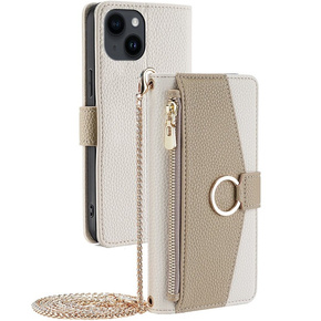 θήκη Wallet Zipper Pocket flip για το iPhone 14, Wallet Zipper Pocket, με καθρέφτη, λευκή