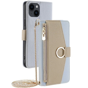 θήκη Wallet Zipper Pocket flip για το iPhone 14, Wallet Zipper Pocket, με καθρέφτη, μπλε