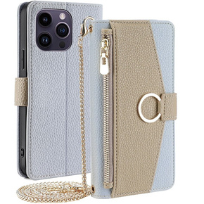 θήκη Wallet Zipper Pocket flip για το iPhone 15 Pro, Wallet Zipper Pocket, με καθρέφτη, μπλε