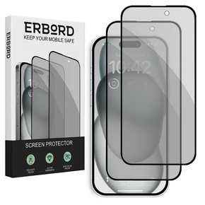2x Μετριασμένο γυαλί απορρήτου για iPhone 15, ERBORD Anti-Spy