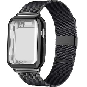 Etui z folią ochronną + Bransoleta Milanese do Apple Watch 1/2/3/4/5/6//7/8/SE (38/40/41MM), Black