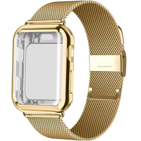 Etui z folią ochronną + Bransoleta Milanese do Apple Watch 1/2/3/4/5/6/7/8/SE (38/40/41MM), Gold