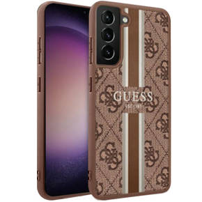 GUESS Θήκη για Samsung Galaxy S23, Printed Stripe Hardcase, καφέ