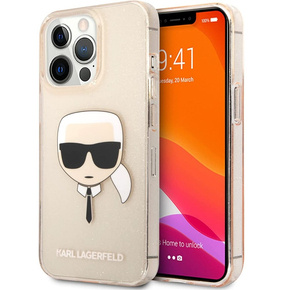 Karl Lagerfeld Θήκη για iPhone 13 Pro, Glitter Karl`s Head, ροζ rose gold