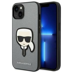 Karl Lagerfeld Θήκη για iPhone 14, Saffiano Karl's Head Patch, ασημένια