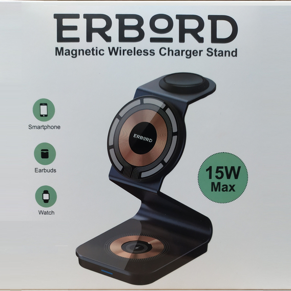 Επαγωγικός φορτιστής ERBORD 3-σε-1 για Smartphone, Apple Watch και AirPods 2 / 3 / Pro, μαύρος