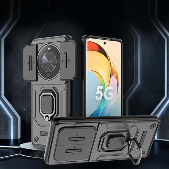 Θήκη για Honor Magic 6 Lite 5G, KickStand Camera Lens, μαύρη