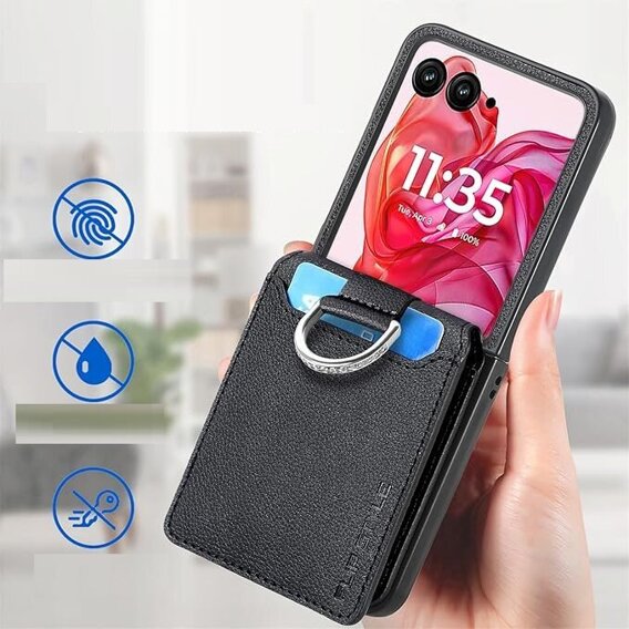 Θήκη για Motorola Razr 50 Ultra, Card Slot Ring Case, μαύρη