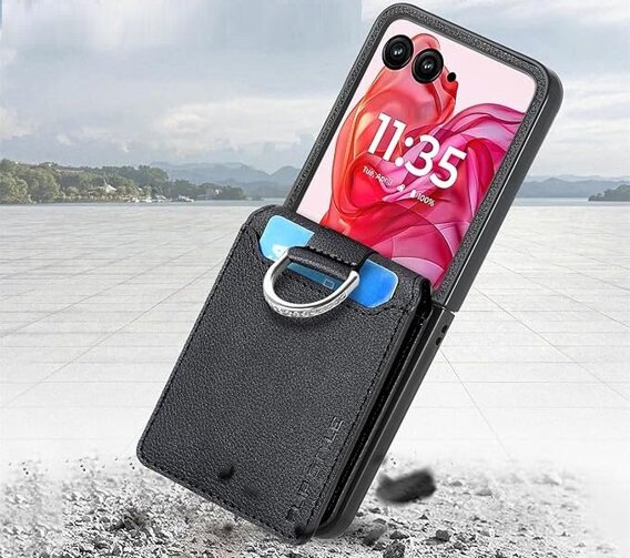 Θήκη για Motorola Razr 50 Ultra, Card Slot Ring Case, μαύρη