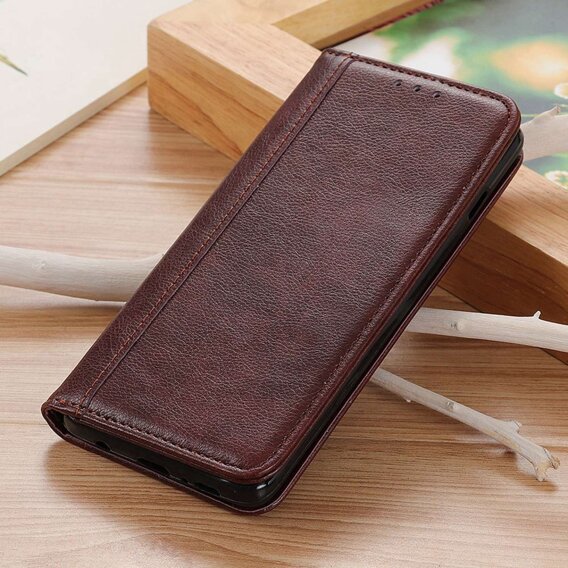 Θήκη για OnePlus 12 5G, Wallet Litchi Leather, καφέ