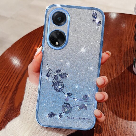 Θήκη για Oppo A58 4G, Glitter Flower, μπλε