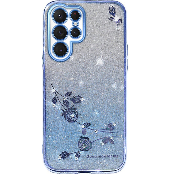 Θήκη για Samsung Galaxy S23 Ultra, Glitter Flower, μπλε