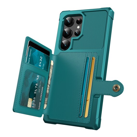 Θήκη για Samsung Galaxy S24 Ultra, Card Holder Kickstand, πράσινη