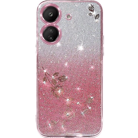 Θήκη για Xiaomi Redmi 13C / Poco C65, Glitter Flower, ροζ rose gold