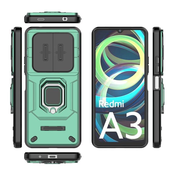 Θήκη για Xiaomi Redmi A3, KickStand Camera Lens, πράσινη