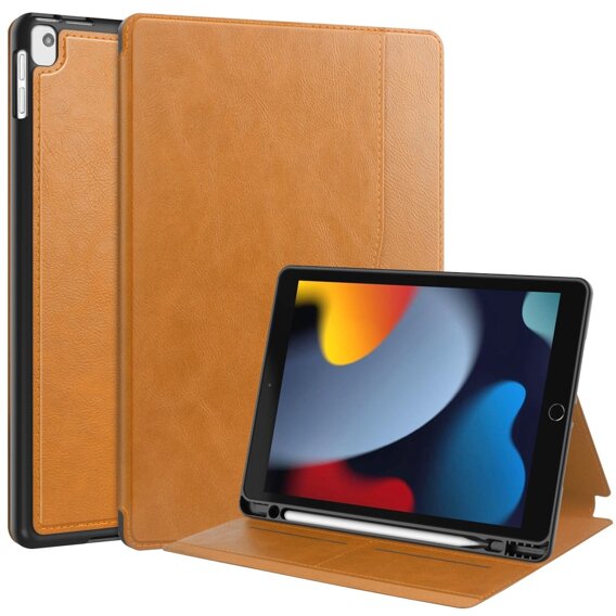 Θήκη για iPad 10.2 2021 / 2020 / 2019, Business Card and Pen Slot, καφέ