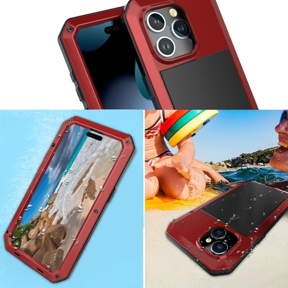 Θήκη για iPhone 15, θωρακισμένη, με ενσωματωμένο γυαλί, κόκκινη