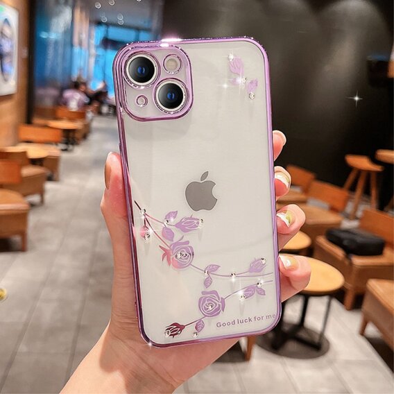 Θήκη για iPhone 15, Glitter Flower, μωβ