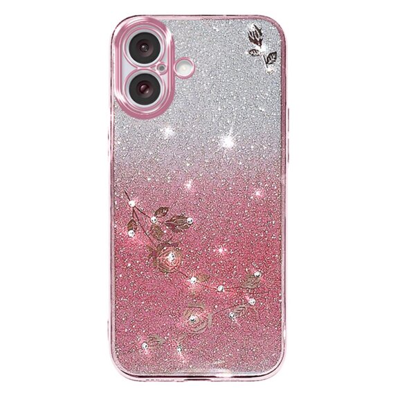 Θήκη για iPhone 16, Glitter Flower, ροζ rose gold