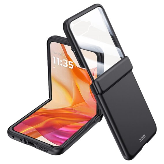 Θήκη με γυαλί για Samsung Galaxy Z Flip5 5G, PC Case, μαύρη